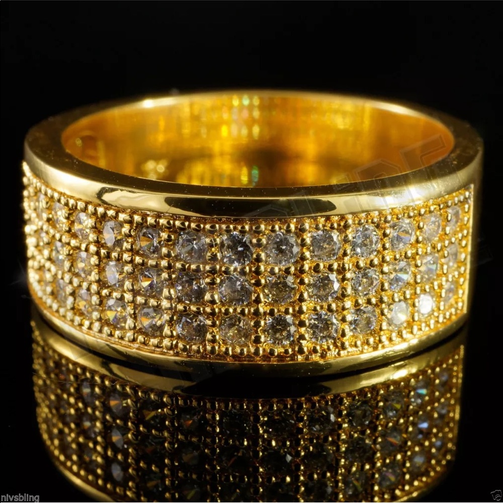 18K Gold Out Iced BAND MICROPAVE CZ Pinky Men Ring